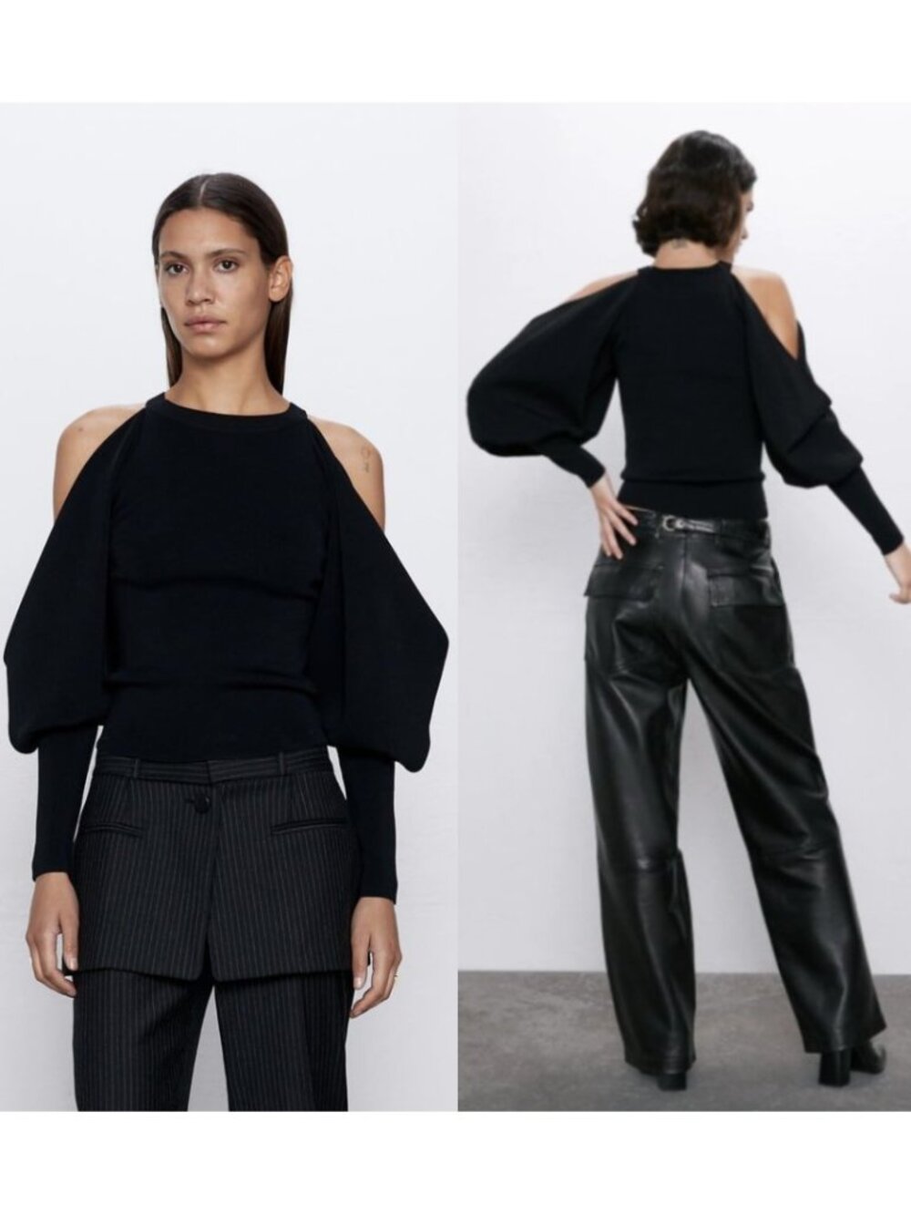 Zara Fitted Bandage Knit Halter Cold Shoulder Dolman Sleeve Top